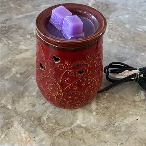 Elegant Red Ceramic Wax Warmer with Purple Wax Cubes. Works good.